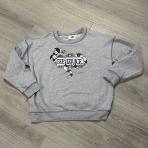 BEETLEJUICE Women's Front And Back Graphics Heather Grey Crewneck Sweater Small